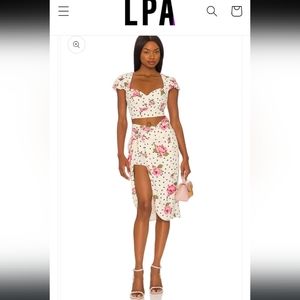 LPA Cream Floral Wrap Midi Skirt
